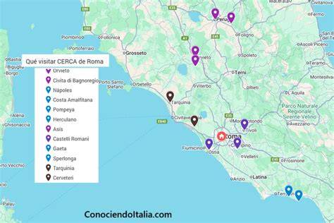mapa de Castelli Romani con ciudades cercanas