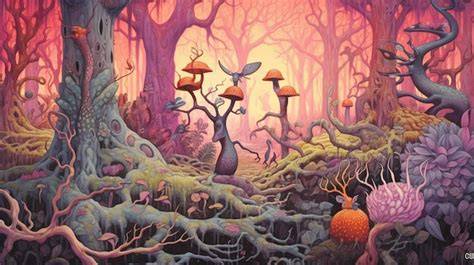 Ilustraciones y simbolismo de bosque alucinante