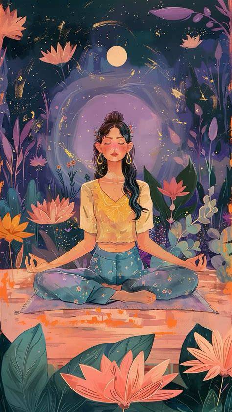 ilustraciones de yoga y arte en exposición