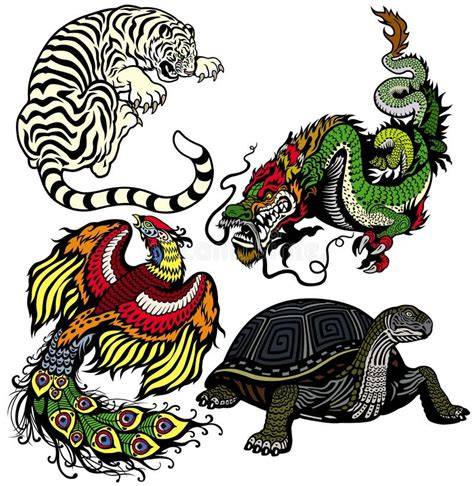 Drago Verde, Tigre Blanca, Tartaruga Negra, Fenice Rossa