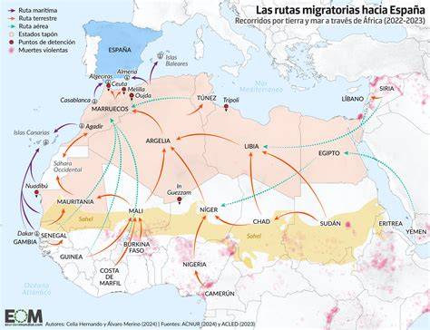 Mapa de rutas migratorias y redes de protección social