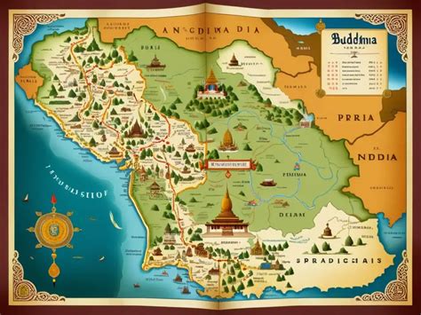 Mapa de rutas budistas y regiones de difusión