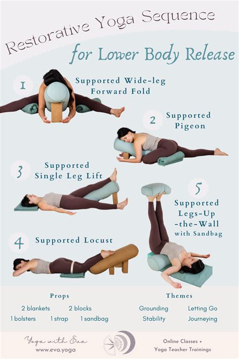 Ilustración de posturas de yoga restaurativo con props