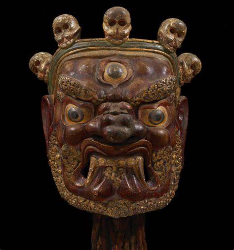 Dorje Drolo máscara tallada (Bhutan o Tíbet)