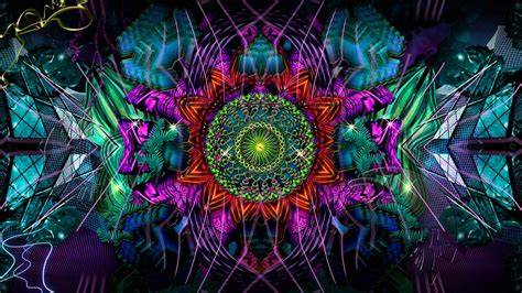 visuales goa trance fluorescentes y decoraciones psicodélicas