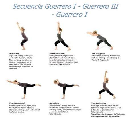 secuencia de guerrero yoga infografía de Virabhadrasana I II III