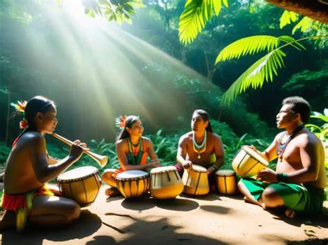 imagen de ritual musical y elementos naturales