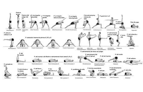 imagen de posturas de yoga en español (con nombres en portugués)