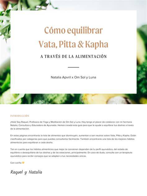 Alimentos equilibrantes para vata y pitta (infografía de componentes clave)