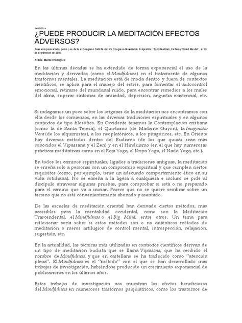 Advertencia sobre efectos adversos de meditación