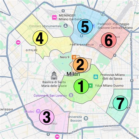 infografico: mapa de Milán con zonas de masaje ayurvedico