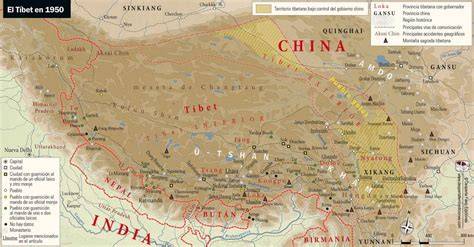 Mapa de tibet y exilio del Dalái Lama