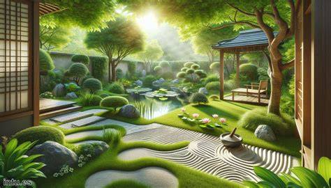 iluminación suave en jardín zen