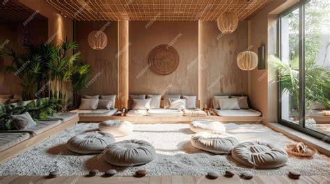 salón de meditación con techo de madera