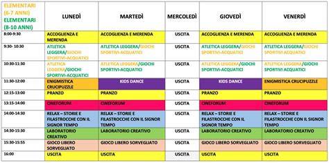Schema del programma settimanale