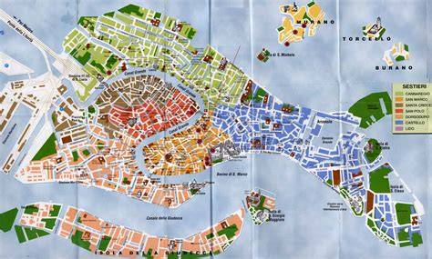 Mapa de Venecia y distritos de estudio de yoga