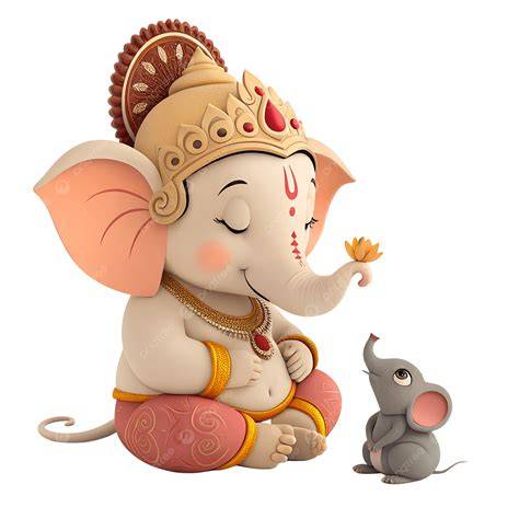imagen de Ganesha con ratón y objetos de ofrenda