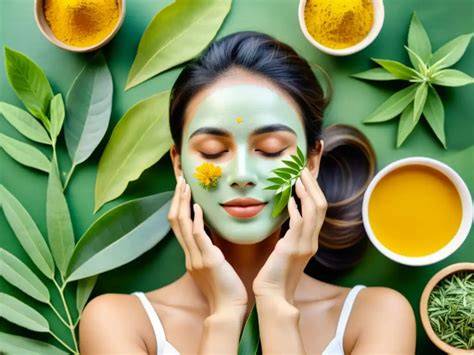 infografico de hierbas ayurvédicas para rostro y cabello