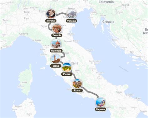 Mapa de rutas espirituales en Italia