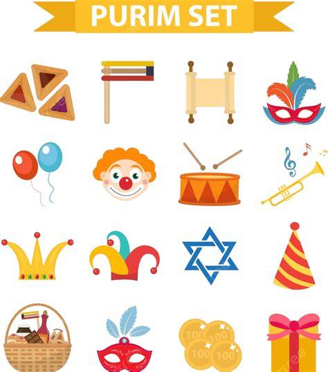 iconos de Ester y Purim para infografía