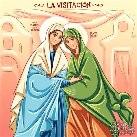 Detalle de la Visitación: María visita a Isabel, ambas mujeres en actitud de alegría