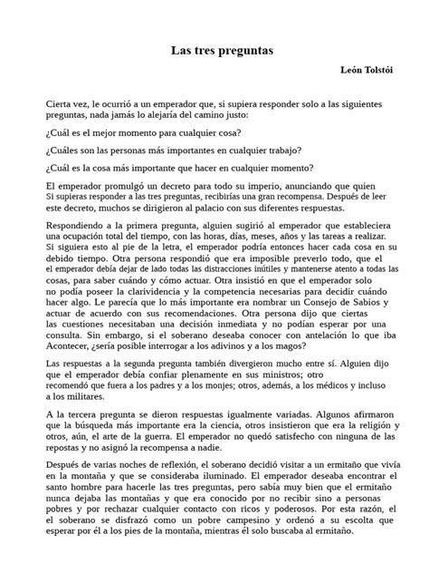 Gráfico sobre tres preguntas de Tolstói y su aplicación en la vida cotidiana