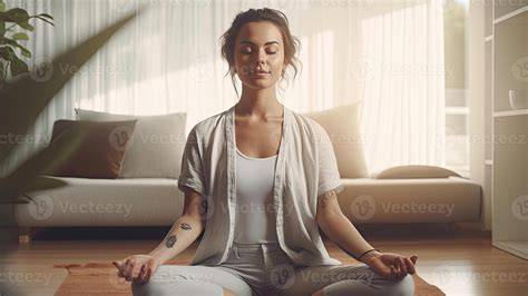 persona meditando con guía en casa