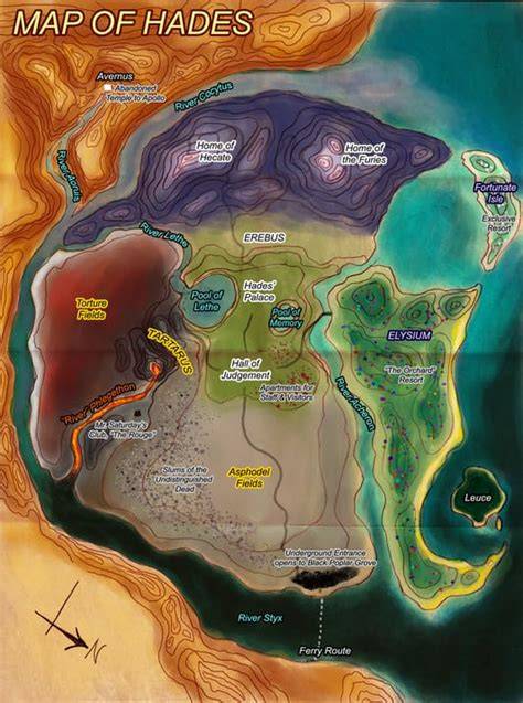 Mapa de rutas del inframundo y ríos míticos