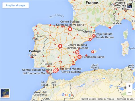 Mapa de centros budistas en España vinculados a Kalu Rinpoché